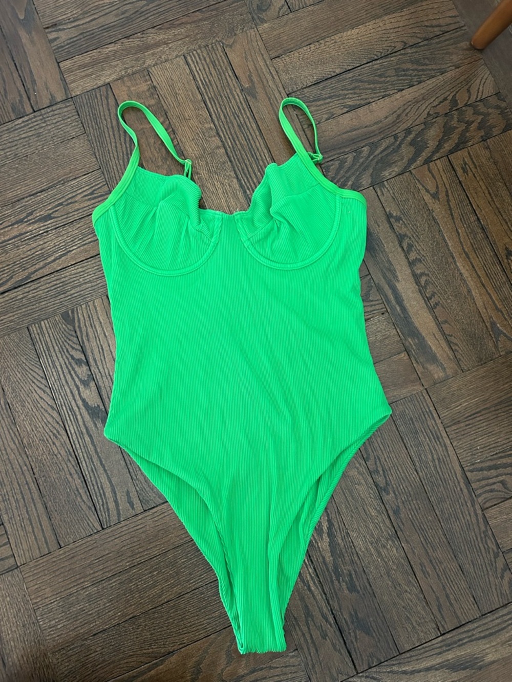 Kulani Kinis Neon Green Ribbed One-Piece Swimsuit
